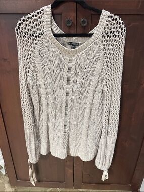 Express Cream Open-Knit Cable Pullover Sweater